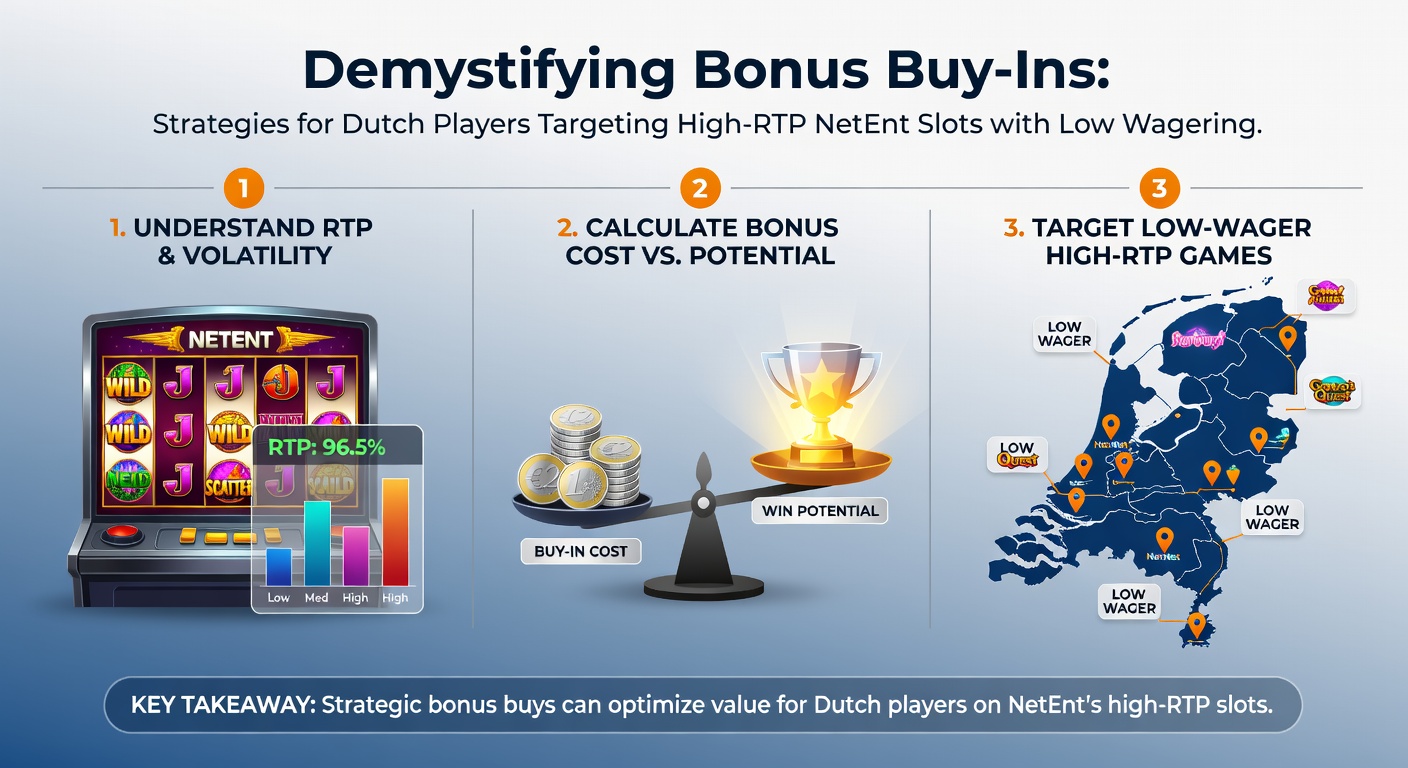 Schermafbeelding van een NetEnt-slot met bonus buy-optie, tonen hoge RTP en lage wagering-details voor Nederlandse spelers