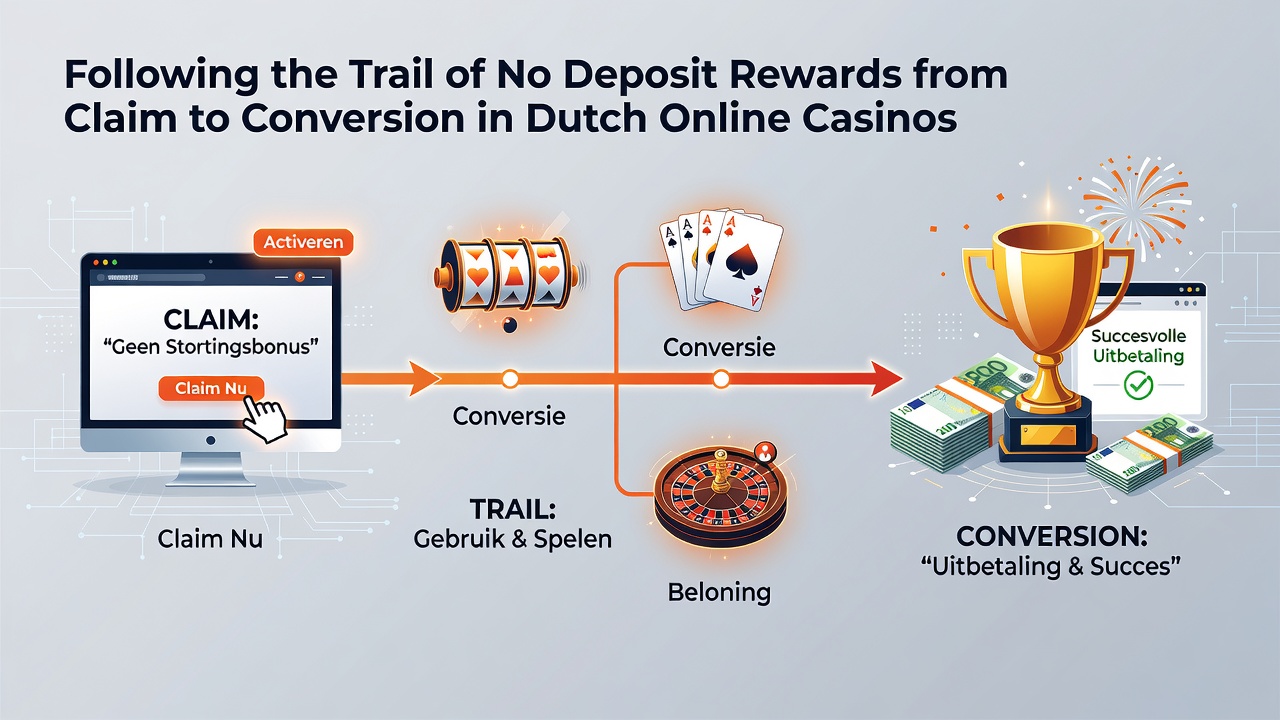 Diagram dat de stappen van claim tot conversie van casino beloningen weergeeft