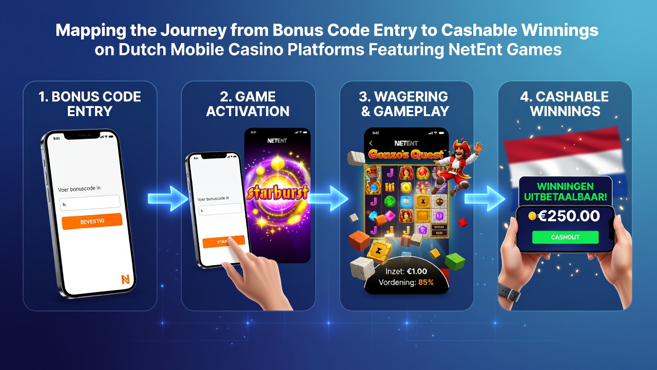 Overzicht van het proces van bonuscode invoer tot cashable winnings op Nederlandse mobiele casino platforms met NetEnt games