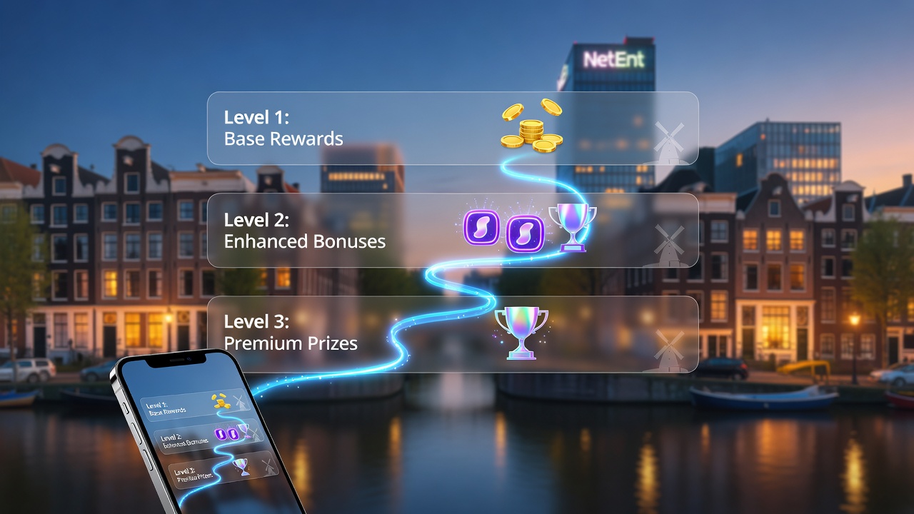 Diagram van progressieve beloningslagen en spelersvoortgang in mobiele casino apps