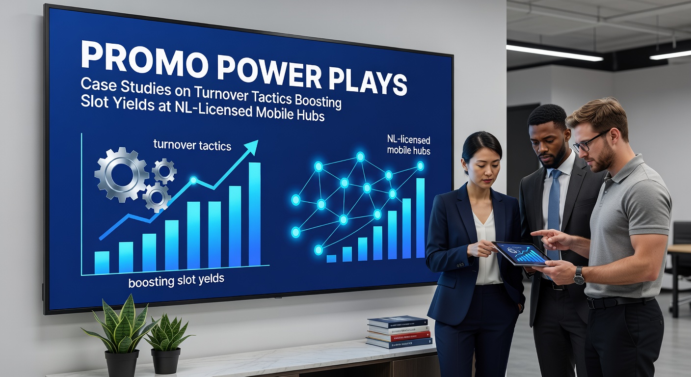 Grafiek met stijgende slot opbrengsten door promotie tactieken bij Nederlandse mobiele casinos, inclusief staafdiagrammen en mobiele interfaces