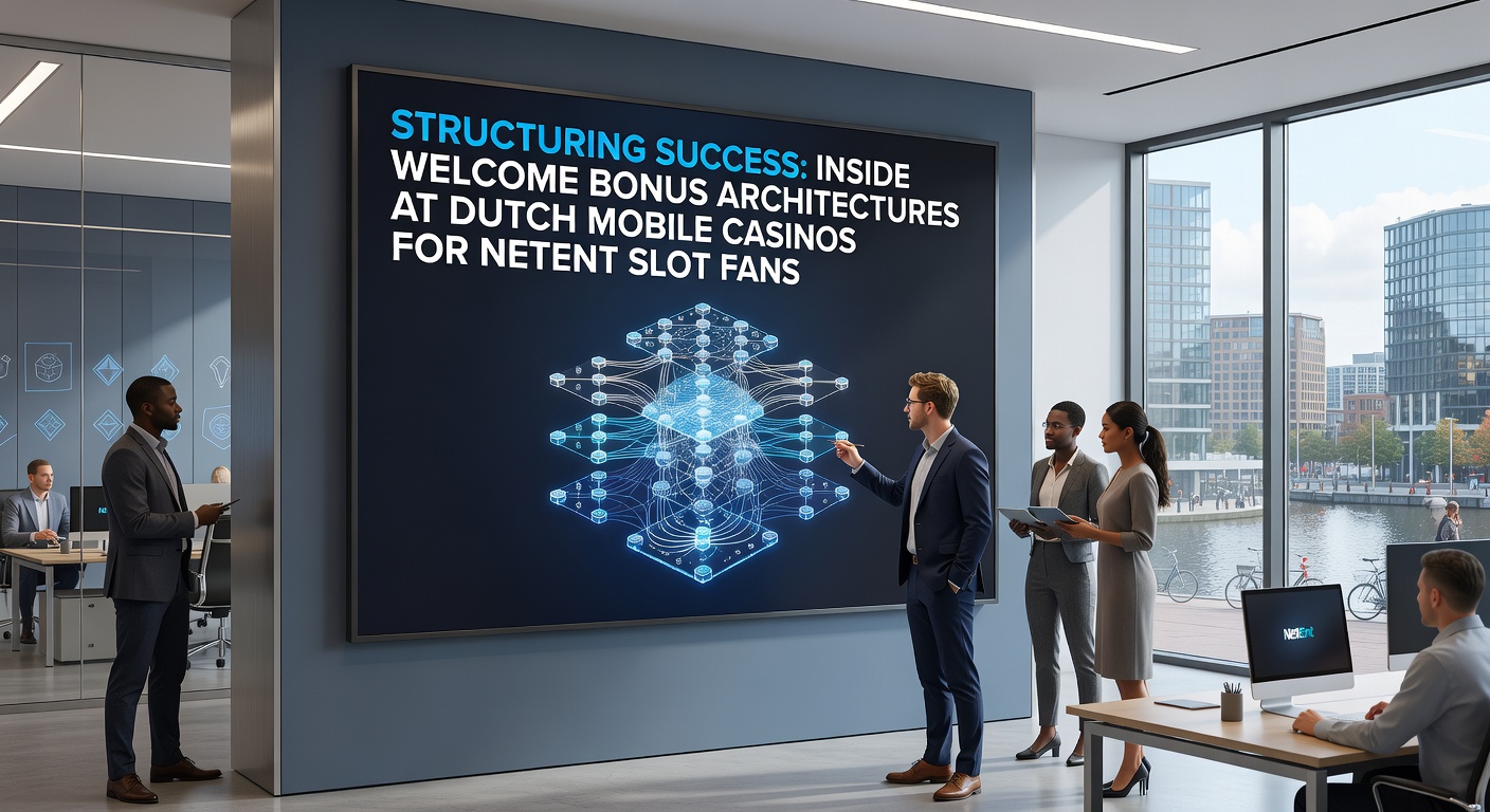 Grafische weergave van een welkomstbonus structuur met NetEnt slots op een mobiel scherm, inclusief munten, sterren en bonus iconen die succes symboliseren