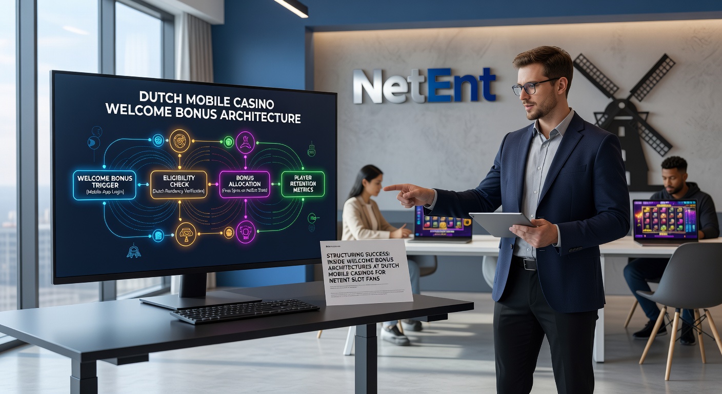 Mobiel casino scherm met NetEnt welkomstbonus popup, toonmakend een gestructureerd pad van deposits naar free spins en jackpot potentieel